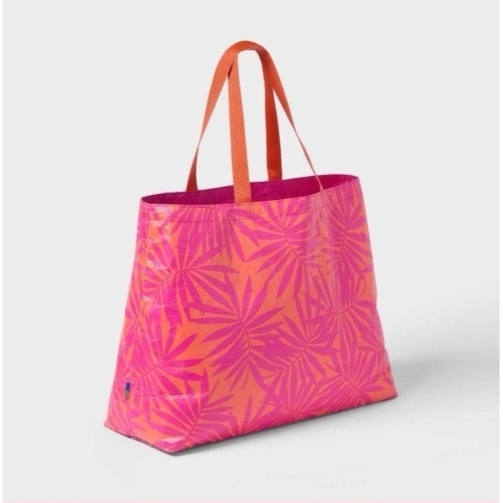 Tote Bag Water Resistant Reversible Pink/Coral Palm Leaves- Open Story™